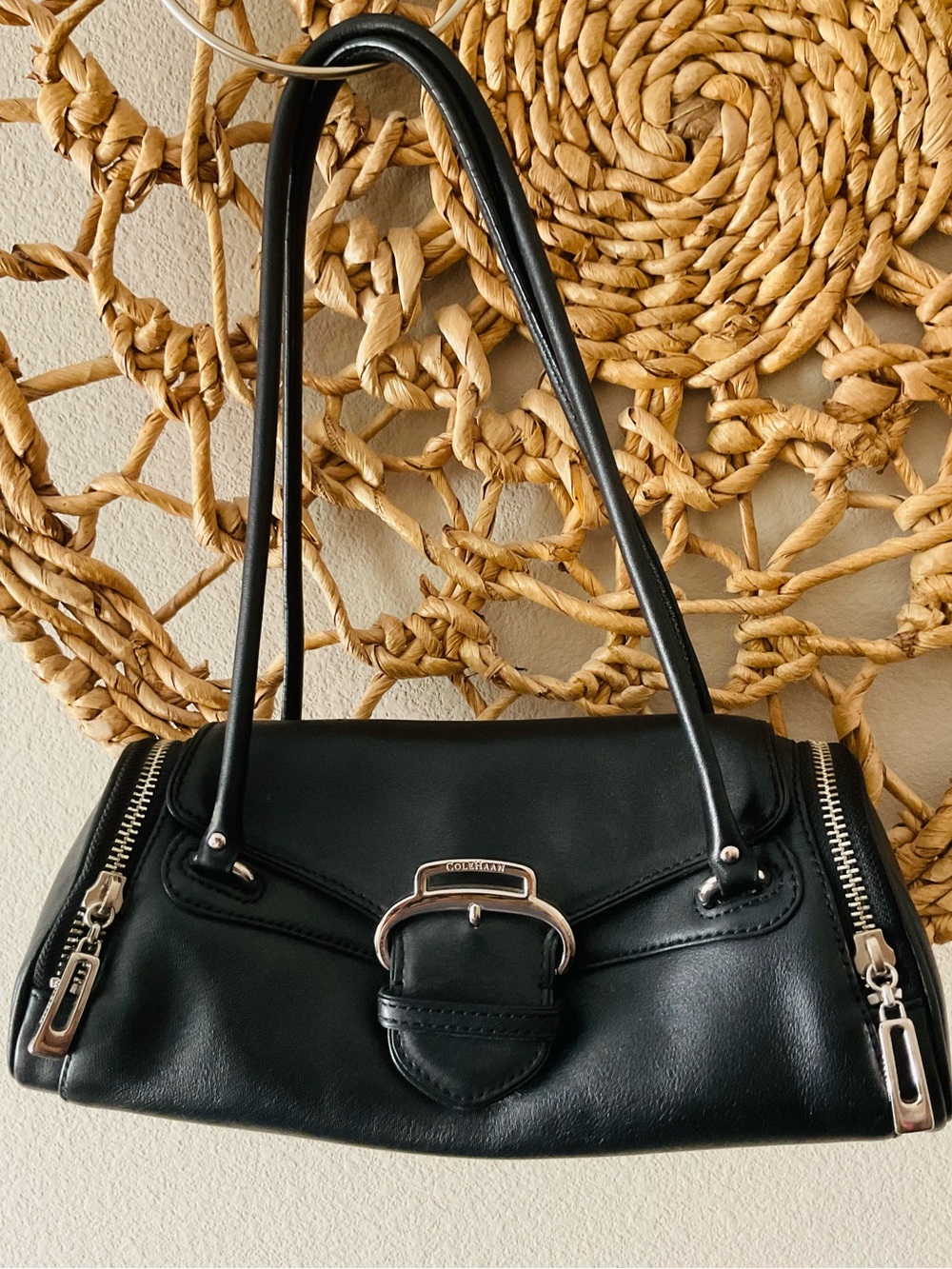 Cole Haan Black Shoulder Leather Bag with Silver Hardware. NWOT condition. OS - Picture 2 of 13